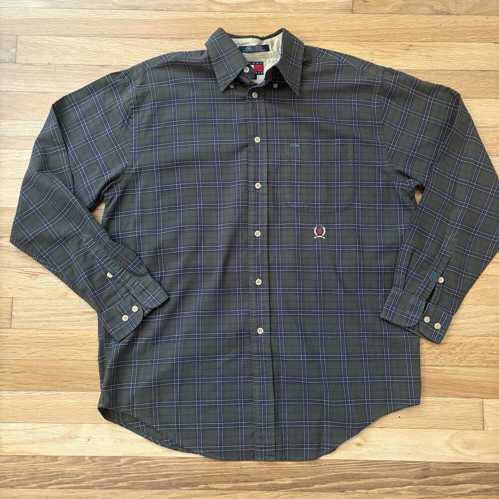 Vintage Tommy Hilfiger Men’s Button Down Green Earth Tone Size M